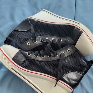 Women’s Black Mesh Wedge Sneakers - Platform Lace-Up